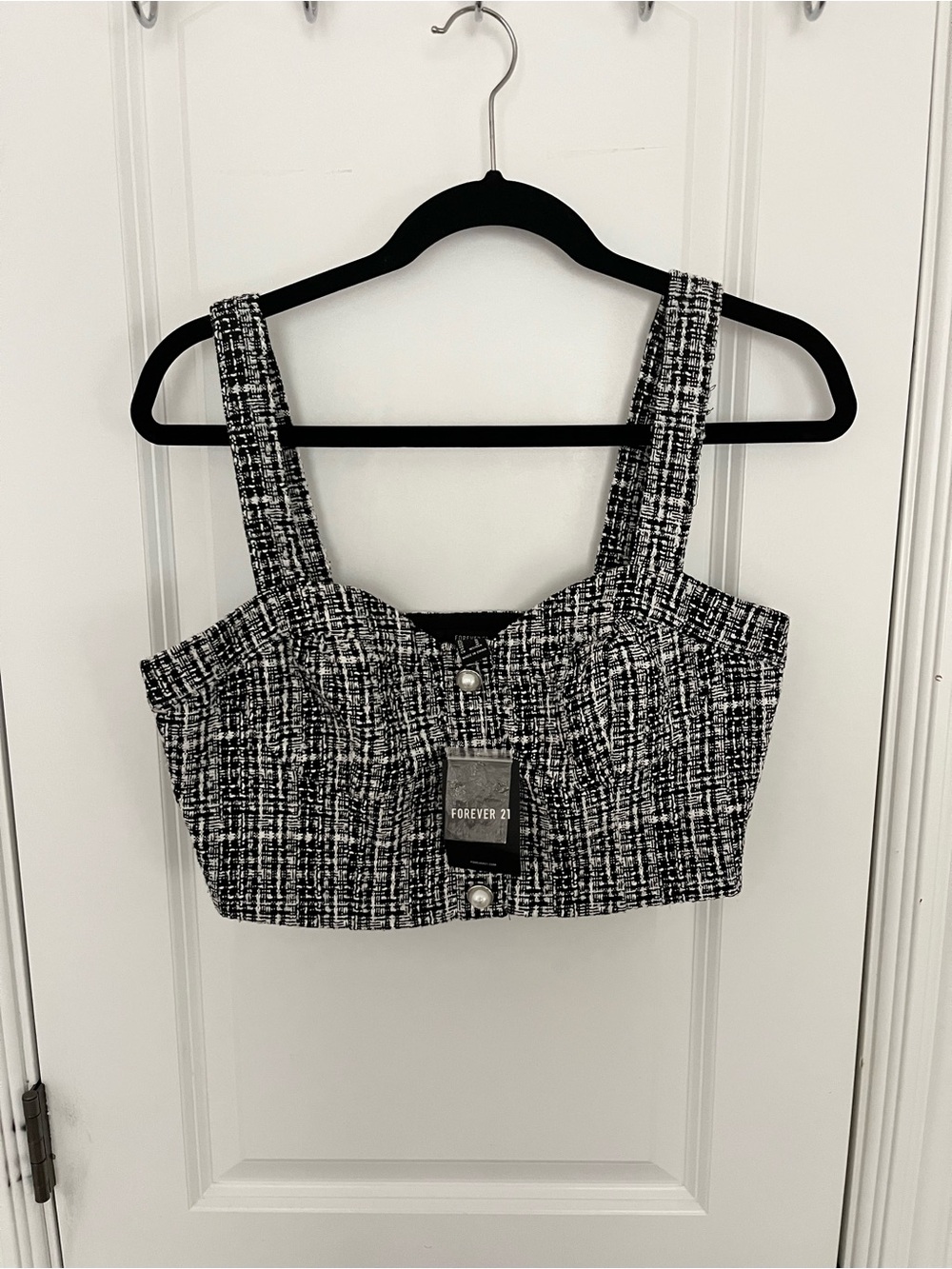 NWT Forever 21 Black and White Tweed Bustier Top